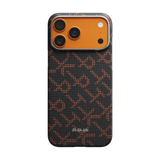 [KI1704PTKP] PITAKA Monogram Edge Case for iPhone 17 Pro Max（Leaping - Black/orange）