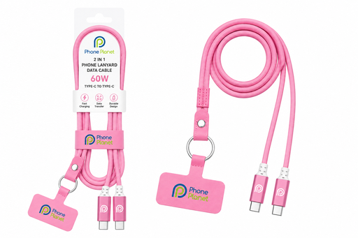 [PP-CC-019-120-PK] Phone Planet 2 IN 1 Phone Lanyard Data Cable 60W Type-C to Type-C (Pink)