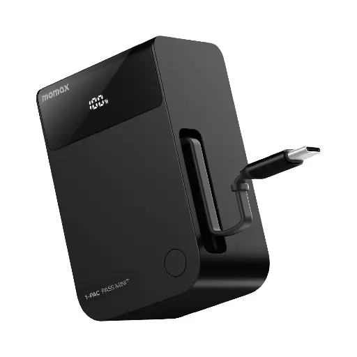[IP171D] Momax 1-PAC Pass Mini+ 10000mAh 2 in 1 Battery Pack With Built-in Retractable Cable (Black)