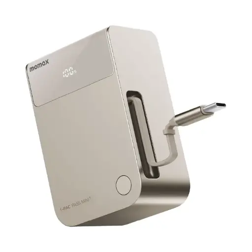 [IP171L] Momax 1-PAC Pass Mini+ 10000mAh 2 in 1 Battery Pack With Built-in Retractable Cable (Titanium)