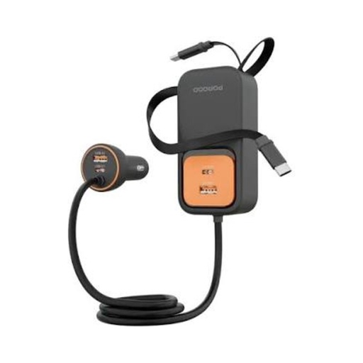 [PDCCR32BK] Porodo Enzo Multi-Port Car Charger Dual 70cm Retractable Cables (Black)