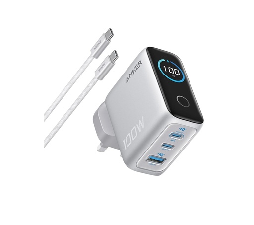 [B121BK41] Anker Charger 100W, 3 Ports, Smart Display (Silver)