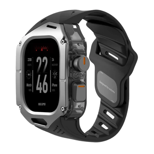 [A01-TI-BK] AULUMU Case with Titanium Cover and Band for Apple Watch Ultra (Titanium + Black Band)