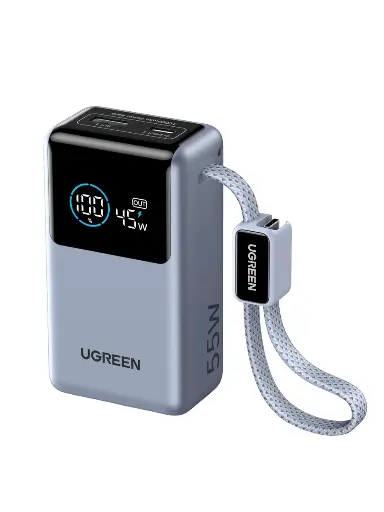 [PB727-75701B] باوربنك UGREEN Nexode بسعة 10000 مللي أمبير ، وقوة 55 واط، ومنفذين، وكابل مدمج