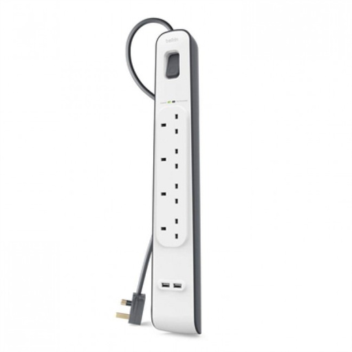 [BL-SRG-4OT-2USBUK] Belkin 4 Way Surge Protection With 2 X 2.4Amp USB Charging
