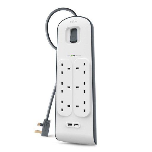 [BL-SRG-6OT-2USBUK] Belkin 6-Way Surge Protection with 2x2.4 Amp USB Ports