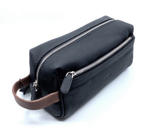 [EV1903-BK-BR] Kavy Pouch Bag Genuine Leather (Black/Brouwn)