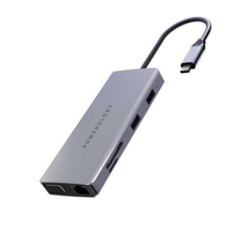 [P11CHBGY] Powerology 11 in 1 USB-C HUB Ethernet HDMI VGA (Gray)
