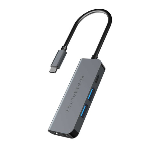 [P4CHBGY] Powerology 4 in 1 USB-C Hub with HDMI &amp; USB 3.0 (Gray)