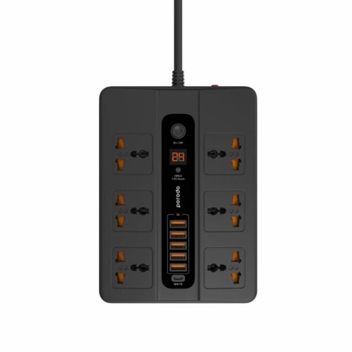 [PD-FWCH003-BK] Porodo 6 AC 5 USB &amp; USB-C PD Multiport Socket (Black)