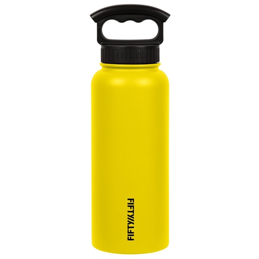 [V34000008] Fifty Fifty Vacuum Insulated Bottle 3 Finger Lid 1L (Yellow)