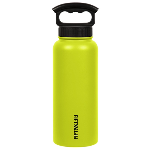[V34001LM0] Fifty Fifty Vacuum Insulated Bottle 3 Finger Lid 1L (Lime Green)