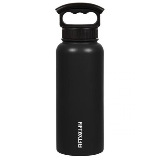 [V34001BK0] Fifty Fifty Vacuum Insulated Bottle 3 Finger Lid 1L (Matte Black)